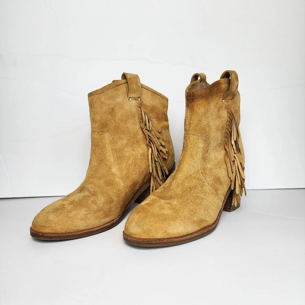 & Other Stories Suede Fringe Ankle Booties Western Boho Womens 9